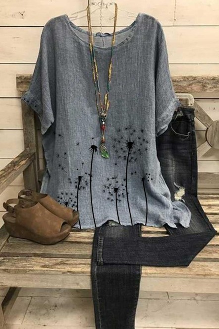 Casual Round Neck Half Sleeve Gray Blouse